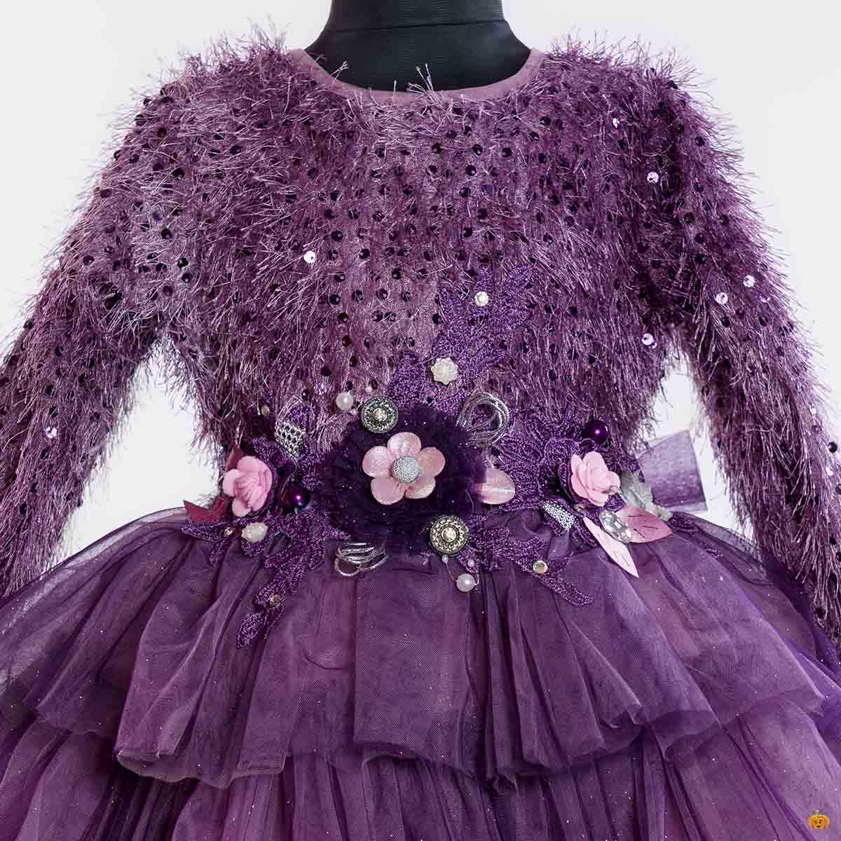 Shop Online Girls Purple Sleeveless Floral Embellished Party Dress at ₹1641