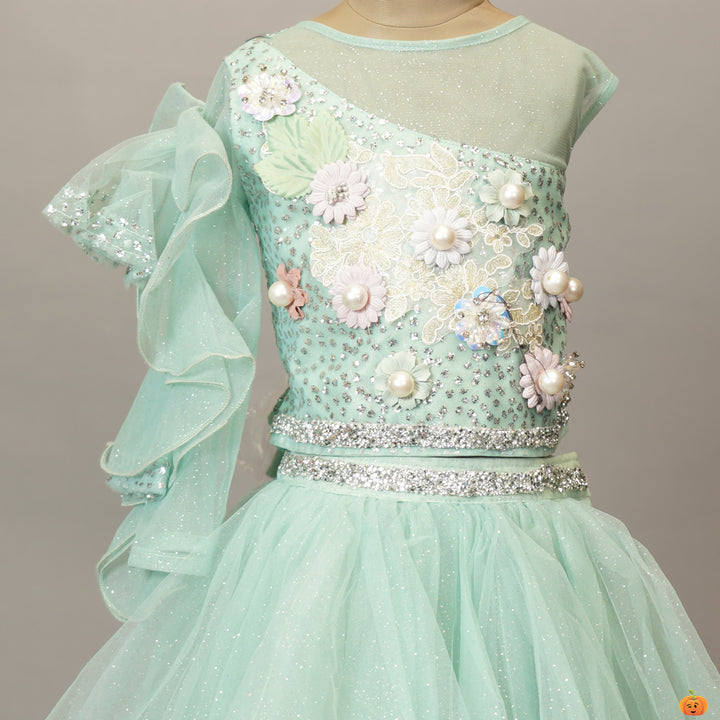 Sea Green Color Kids Lehenga Choli