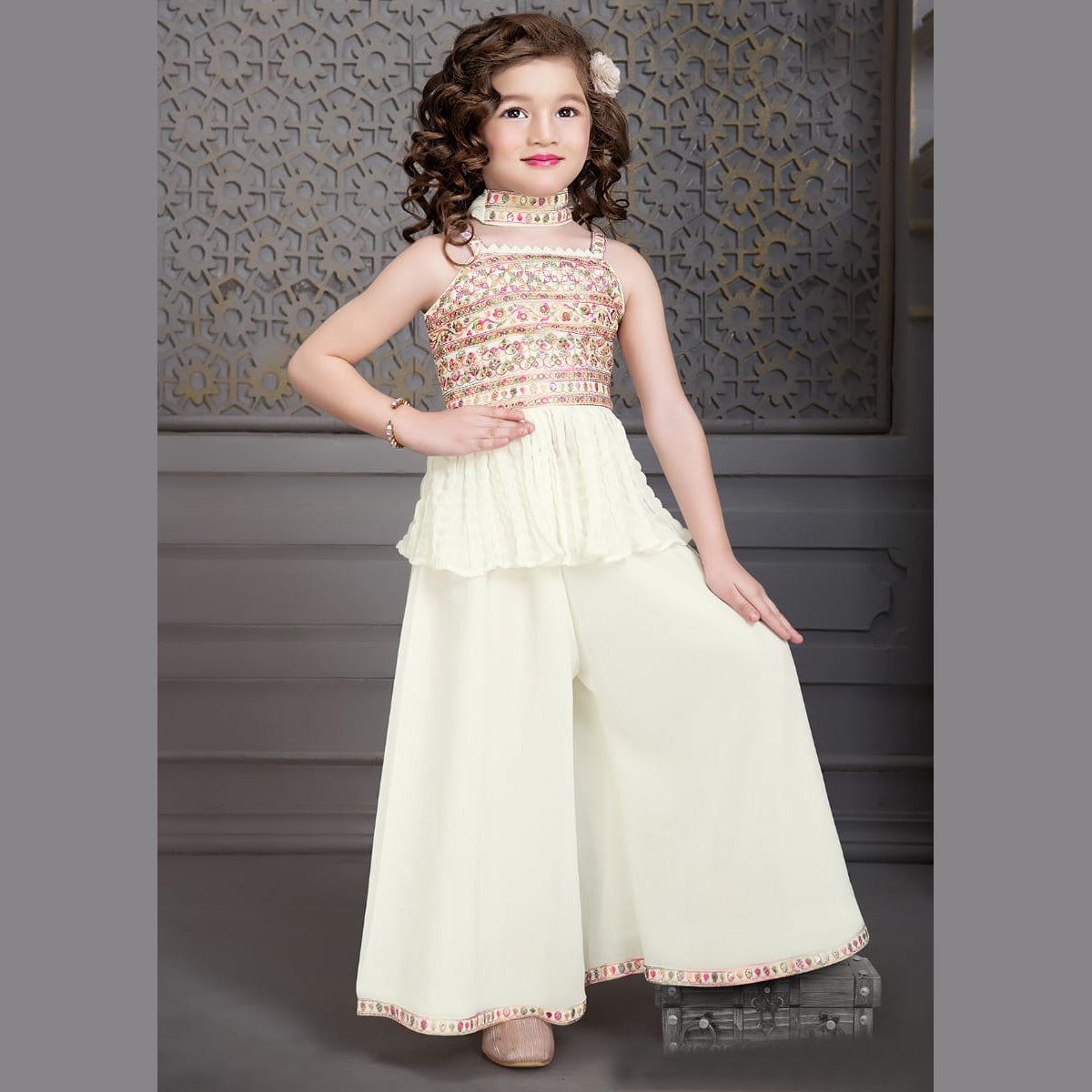 Kids Printed Cotton Rayon Palazzo Pants for Girls in Mustard and Pink Combo  Pack.