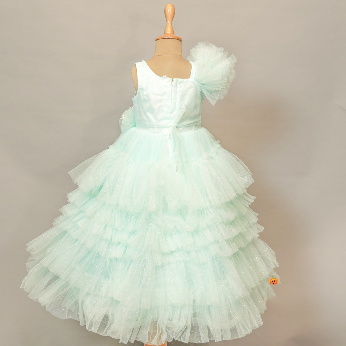 Pink, Sky Blue And Lavender Wings Ball Gown With Rich Beaded Yoke |  Designer Gown – www.liandli.in
