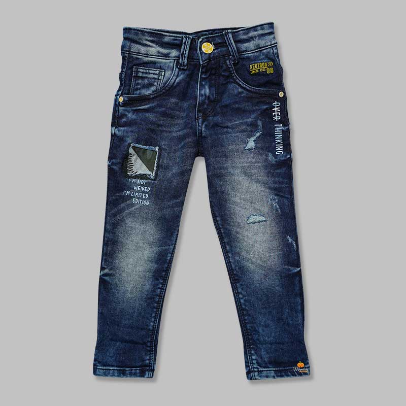 Jeans For Boys And Kids With Rugged PatternNavy Blue