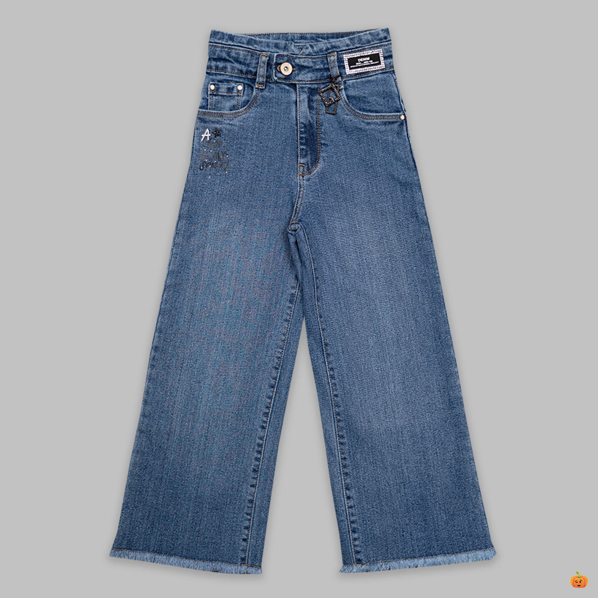 New Spring Summer Girls Jeans Letter Ripped Denim Pants Children's Pants  Hole Blue Trousers Kids Jeans