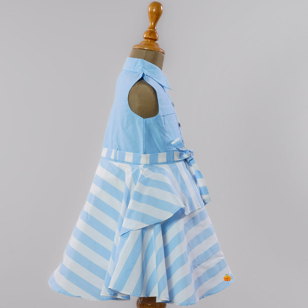 Sky Blue Collard Frock for Girls Side View