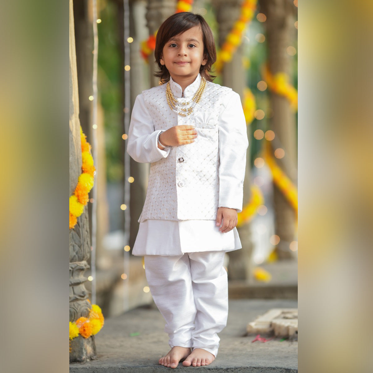 Buy online Boys Kurta Pyjama With Jacket from boys for Women by Fourfolds  for ₹1499 at 53% off | 2024 Limeroad.com