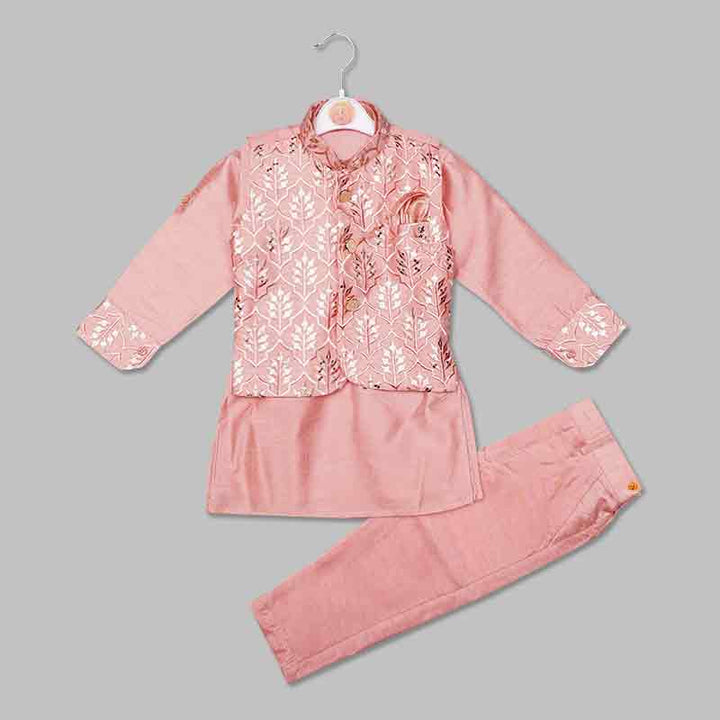 Lemon & Peach Boys Kurta Pajama with Jacket Front View