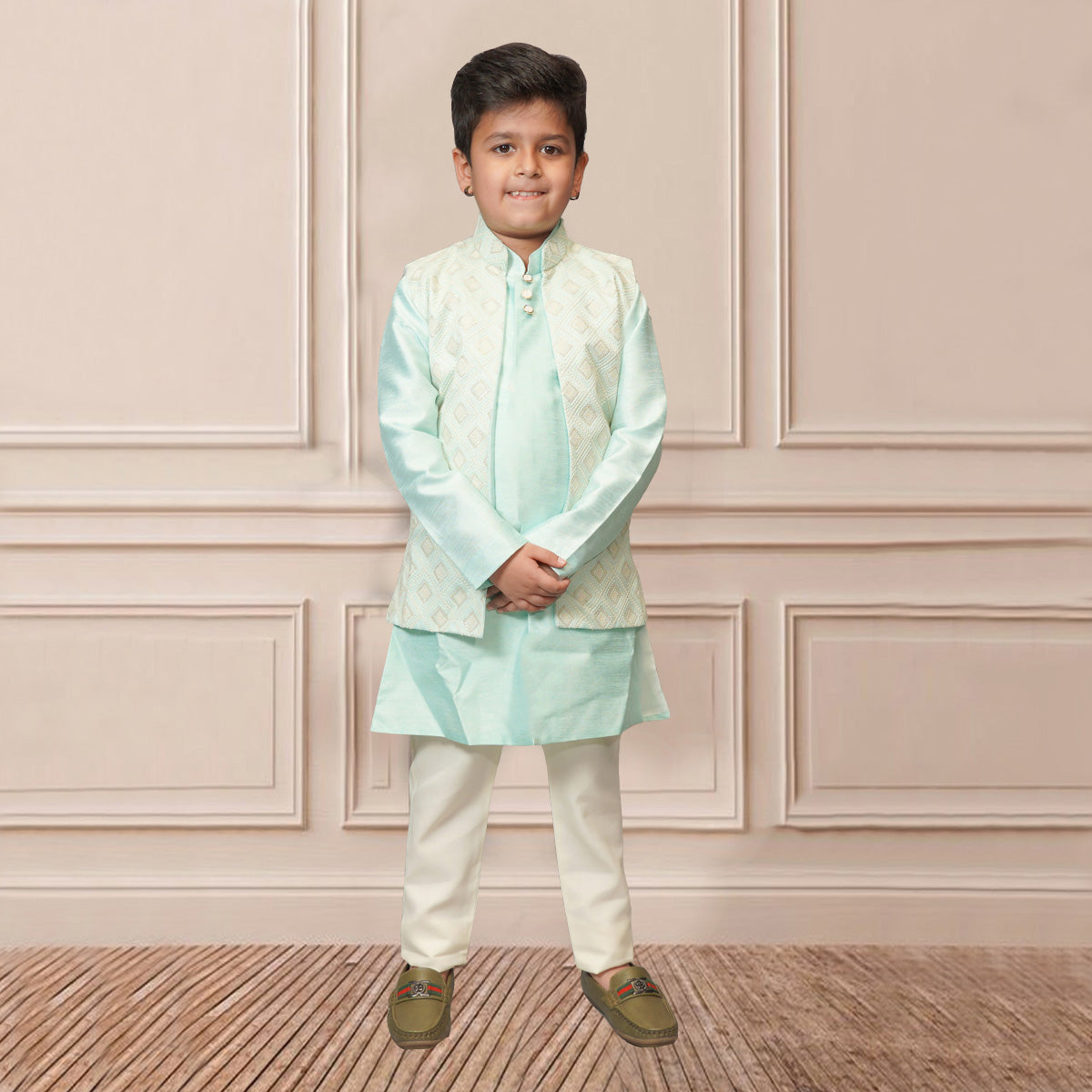 Grey Kurta Pajama & Thread Embroidered Nehru Jacket 895MW02