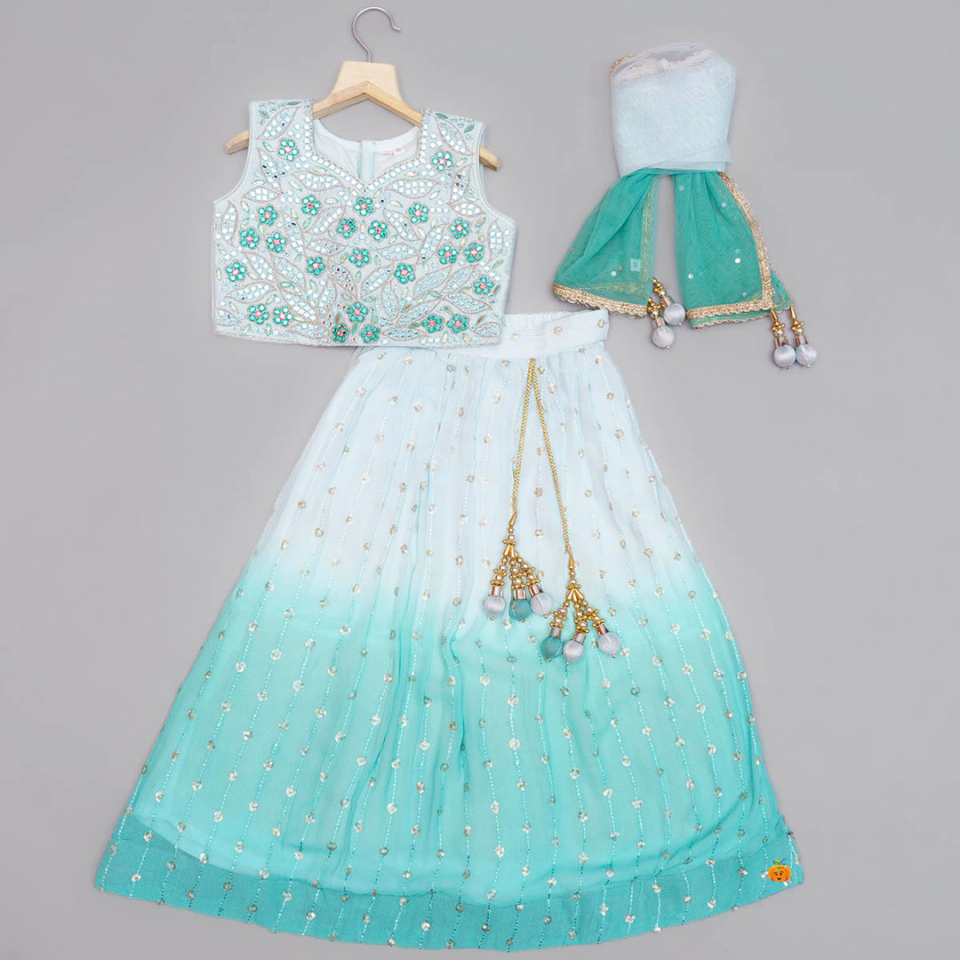 Sea Green Girls Lehenga Choli with Dupatta Front View