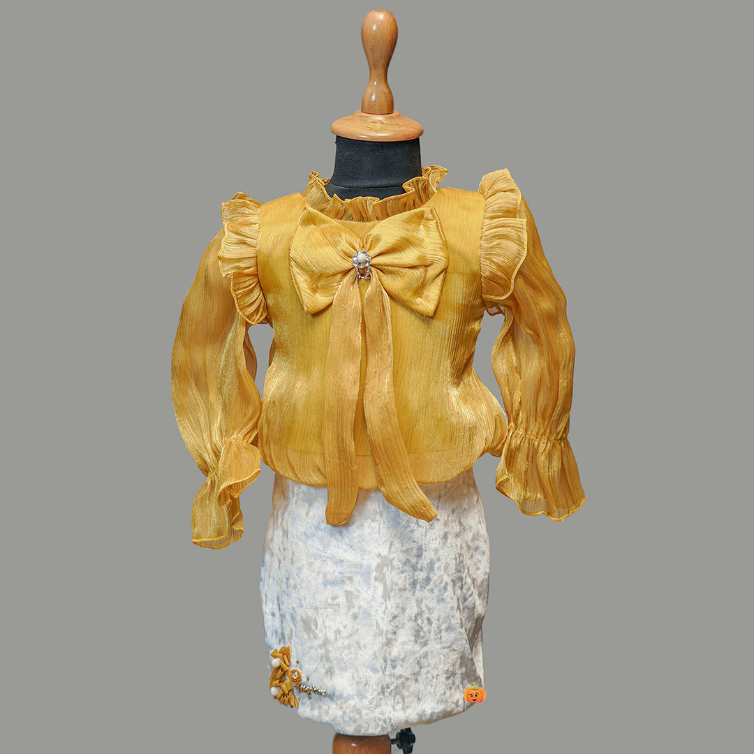 Mustard Frill Girls Midi Front View