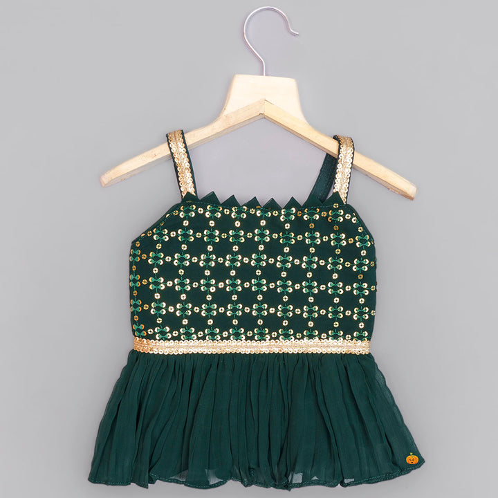 Dark Green Palazzo for Girls with Peplum Kurti Top View