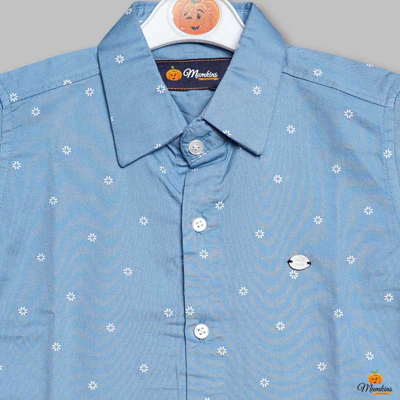 Blue Regular Fit Printed Shirt for Boys Close Up 