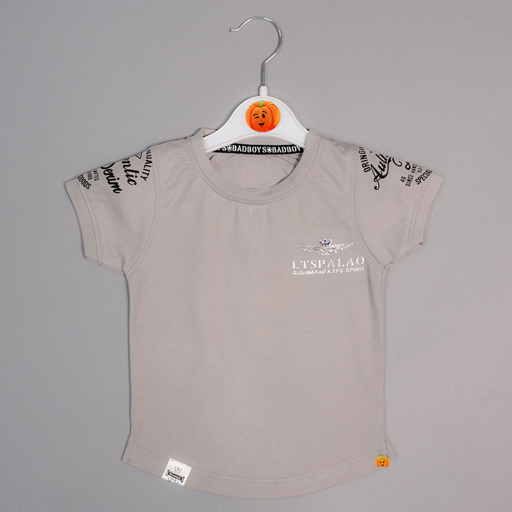 Solid Printed t-Shirt for Boys with Round Hem Grey